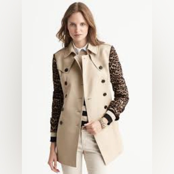 Banana republic BELTED CHEETAH-SLEEVE TRENCH - Picture 1 of 6